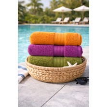 50X90 3'lü Set El Yüz Havlusu %100 Pamuk Karışık Renk Düz Desen