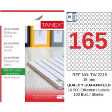 Tanex TW-2215 15 mm Inkjet / Laser A4 Etiket Yetkili Satıcı (100 Adet)