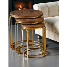 Lenka Zigon Sehpa Takımı Yuvarlak 3'lü Gold Metal -Koyu Ceviz Sedaş-Lenka-Zigon-Gold