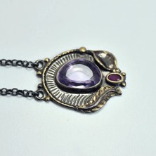 Doğaltaş Ametist ve Yakut Taşı Gümüş Kolye (Özel Seri)