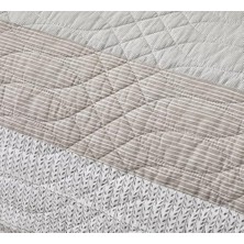 Skygo Robyn 3 Parça Nötr Boz Kahverengi Gri Beyaz Çiçekli Çiçeği Yama Işi Çizgili Yorgan Seti - Önceden Yıkanmış Pamuklu Örtü - Hafif Ters Çevrilebilir Yatak Örtüsü, Battal Boy