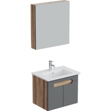 Aqua Bagno Luvi  Alt Dolap + Üst Dolap -Lavabo Dahil-65 Cm.-3 Parça