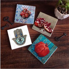 Skygo Nar, Fatma Ana Eli Taş Bardak Altlığı Seti - 4 Parça - Dekoratif, Rustik Mutfak Aksesuarı, 10X10 Cm, Kaydırmaz Tabanlı, Şık ve Dayanıklı SC192