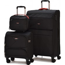 Elatae Kumaş 3'lü Valiz Seti Büyük Boy, Makyaj Çantası & Pilot  – Dayanıklı, Geniş Hacim & Çok Bölmeli