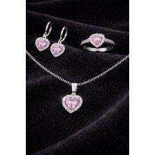 Melisa Takı & Aksesuar 316L Çelik Gümüş Renk Pembe Taşlı Set
