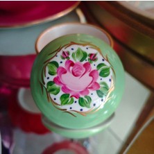 Manushum El Boyama Porselen Kapaklı Yuvarlak Lokumluk-Mint