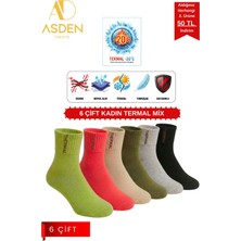 Asden Tekstil 6 Çift Kadın Termal Havlu Çorap - Kışlık Yumuşak - Premıum Pamuk - Burun Dikişsiz (Beyaz)