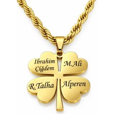 Shopfocus Kişiye Özel Isimli Tarihli-4 Yapraklı Yonca Kolye-Paslanmaz Çelik-Hediyelik