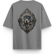 Overoz Guardian Dog Rottweiler Köpek Sırt Baskılı Yarı Oversize Unisex Gri Tshirt 1402
