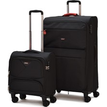 Elatae Kumaş 2'li Valiz Seti Büyük Boy & Pilot  – Dayanıklı, 360° 8 Tekerlekli, Geniş Hacim & Çok Bölmeli