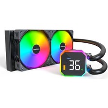 Skygo Hyperflow Dijital 240 Cpu Sıvı Soğutucu, 3100 Rpm Pompalı 240 mm Aıo, 2×120 mm E28 Argb Fanlar, Gerçek Zamanlı Dijital Ekran, Intel ve Amd Desteği (Siyah)