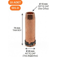 Endüstriyel Ümit Yapı Market 10'lu Paket 501D (SN-501) Gazaltı Kaynak Torç Konik Nozul 1.5 mm Bakır Dış Muhafaza