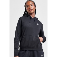 Nike Kapüşonlu Kadın Sweatshirt Siyah Fleece Desensiz Rahat Kesim Sezonluk Kullanım İçin
