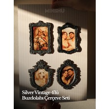 Minshu Silver Vintage 4'lü Buzdolabı Çerçeve Seti, Ev Dekorasyonu Değiştirilebilir Fotoğraflı Vintage Buzdolabı Dekoru
