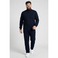 TOMMY LIFE Lacivert Dik Yaka Battal Büyük Beden Erkek Eşofman Takım - 85176