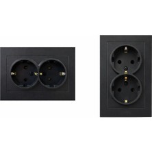 Ovivo  Metalik Siyah Ikili Priz Çerçeveli Tek Kasaya Uyumlu