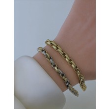 Qa Quella Accessories Çelik Içiçe Ince Sarmal Gümüş-Gold & Gold Bileklik 17+5 cm - Renkli