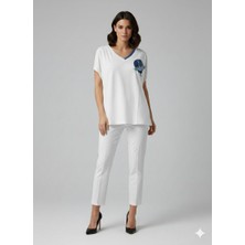 Centilmen Vedi V Yaka Boncuk Işlemeli T-Shirt 7043