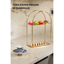 Edora Home Ramazana Özel 2 Kişilik Mosaic Mask Kahve Fincan Takımı + Altın Renk 2 Katlı Sunum Standı Seti | Şık Kahve Sunumluk