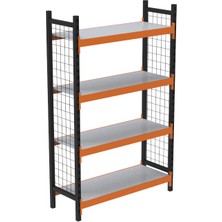 Rafburada 4 Katlı Dekoratif  Midi Rack - Ekonomik Depo,arşiv, Kiler Rafı  SIYAH-TURUNCU-46X120 CM-100 cm