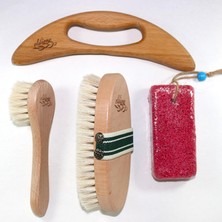 Skygo Eldione 4'lü Bakım Seti Selülit Giderici Masaj Aleti Lenf Drenaj Masajı Akapunktur Doğal At Kılı Sıkılaştırıcı Vucüt Fırçası Gençleştirici Yüz Bakım Fırçası Ponza Topuk Taşı Kişisel Bakım Peeling