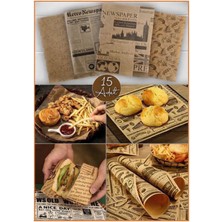 Retro Gazete Desenli Servis Kağıdı 15 Adet – Kafe & Restoran Sunum Kağıdı – Hamburger Sarma Kağıdı