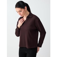 Jimmy Key Acı Kahve Polo Yaka Uzun Kollu Modal Örme Sweatshirt