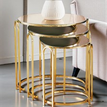 Zigon Sehpa Bronz Ayna Lenka Yuvarlak 3'lü Gold Metal Sedaş-Lenka-Zigon-Gold