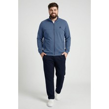 TOMMY LIFE İndigo - Lacivert Dik Yaka Battal Büyük Beden Erkek Eşofman Takım - 85176