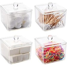 Skygo Deconox Şeffaf Akrilik Kare Pamuk ve Kulak Çubuğu Organizeri, Pamukluk ve Kutusu