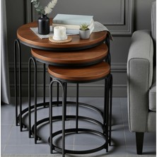 3' Lü Koyu Ceviz Ahşap Siyah (Statik) Ayak Lenka Metal Sehpa Takımı Sedaş-Zigon-Sehpa