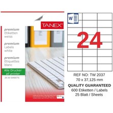 Tanex TW-2037 70X37,125 mm Inkjet / Laser A4 Etiket Yetkili Satıcı (25 Adet)