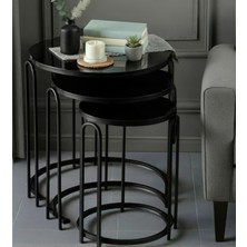 3' Lü Siyah Aynalı Temperli Cam Siyah (Statik) Ayak Lenka Metal Sehpa Takımı Sedaş-Zigon-Sehpa