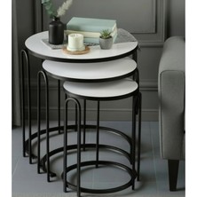 Sedaş Living Units 3' Lü Beyaz Temperli Cam Siyah Ayak Lenka Metal Sehpa Takımı Sedaş-Zigon-Sehpa