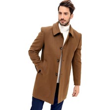 Dewberry Erkek Palto Uzun Kol Camel Renk Yün Polyester Malzemeden Düz Desenli