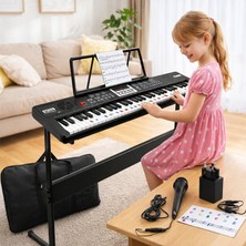 Multizone Çocuk Başlangıç Piyanosu Stantlı Dijital Org Kayıt Mikrofonlu Klavye 61 Tuşlu Elektronik