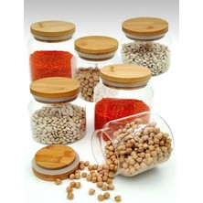 Feyza Design 6'lı Vakumlu Bambu Kapaklı 500 ml Cam Baharat ve Kavanoz Seti
