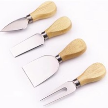 Skygo 4'lü Çelik Peynir Bıçak Seti Bambu Saplı Servis Sunumluk Peynir Seti
