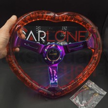 Carlone Kalpli Ofsetli Şeffaf Kırmızı Epoksi Direksiyon-Momo Kabarcıklı Direksiyon 32X35 cm