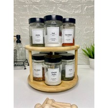 Feyza Design 10’lu Siyah Metal Kapaklı Döner Standlı Cam Baharatlık Seti 350ML