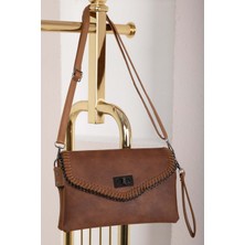 DMC Örgü Dikiş Kapaklı El & Omuz Çantası Taba