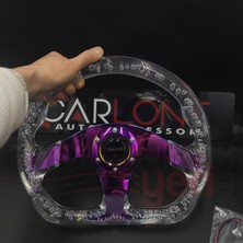 Carlone Şeffaf Epoksi Direksiyon Altı Kesikli Momo 32CM Kabarcıklı Direksiyon Beyaz Renk