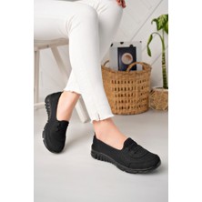 Modayak Siyah Kadın Slip-On Ayakkabı Mikrofiber Düz Taban Günlük Kullanım için Rahat Tasarım