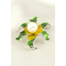 Renklime Çiçek Mineli Inci Broş