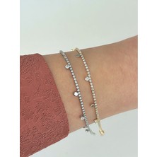 Qa Quella Accessories Rodyum Zirkon Damla Deyay Su Yolu Gümüş ₺ 14K Gold Bileklik 16+2 cm - Gümüş