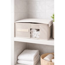 Luxway Home Pencereli Kapaklı Katlanabilir Çok Amaçlı Bez Saklama Kutusu Hurç Organizer Düzenleyici 37X32X15 cm