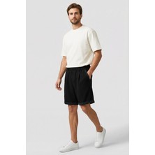 TOMMY LIFE Siyah Oversize Fit Basic Kemer Detaylı Erkek Şort - 81285