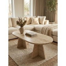 HMC Decor Modern Oval Salon Sehpası -Traverten Görünüm