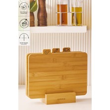 Feyza Design Bambu 4 Parça Ayaklı Kesme Tahtası Seti, 28 Cm, Şık ve Kullanışlı Mutfak Aksesuarı