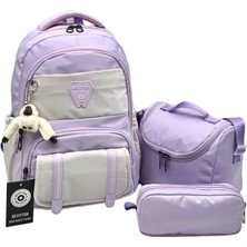 Bevitton Suya Dayanıklı Ilk Okul Çantası 3'lü Set Kız Çocuk Ilkokul Çantası 8020 Lila-Bej